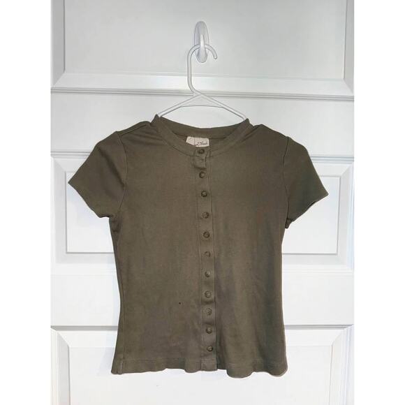 Green Ribbed Button-Up Baby Tee Universal Threads - Picture 2 of 4